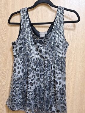 Kenar Silver Sequin Leopard-Print Sleeveless Camisole